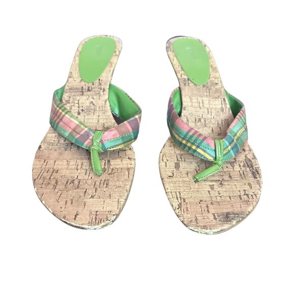 Bakers heeled sandals green and multicolored plaid size 8 1/2 - Picture 3 of 9